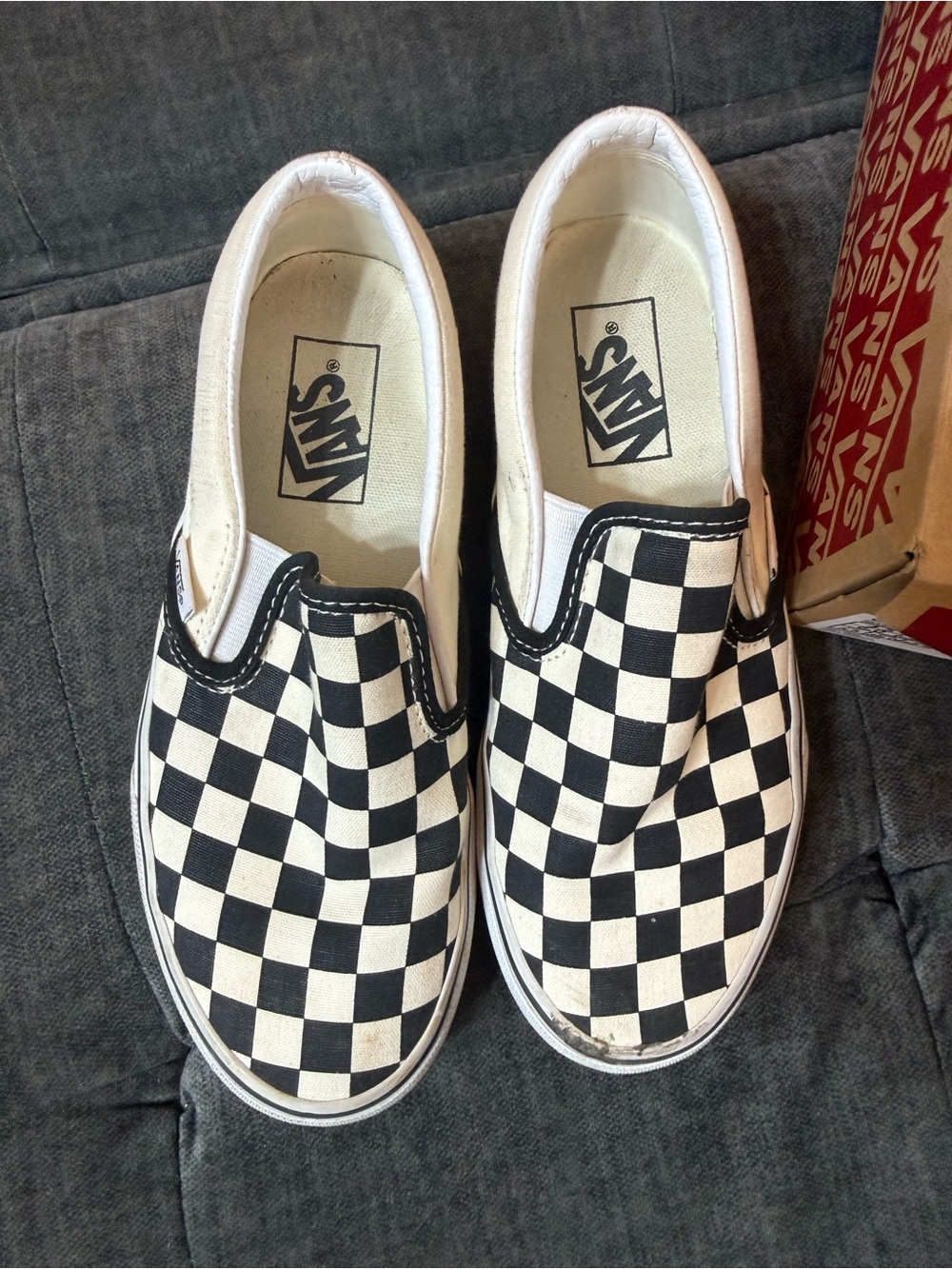 Vans Slip-On Checkerboard Sneakers - Black and White